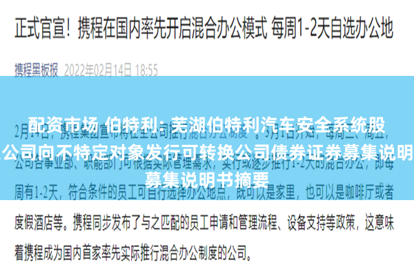 配资市场 伯特利: 芜湖伯特利汽车安全系统股份有限公司向不特定对象发行可转换公司债券证券募集说明书摘要
