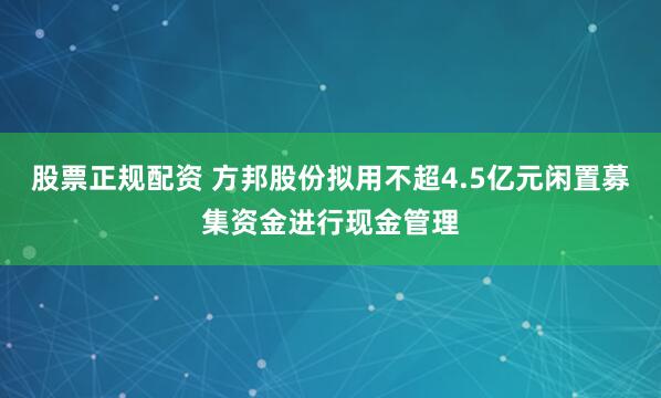 股票正规配资 方邦股份拟用不超4.5亿元闲置募集资金进行现金管理